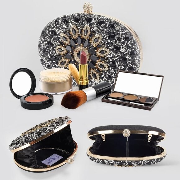 Rhinestone Evening Clutch Satin Crystal Diamond Small Handbag for Weddings
